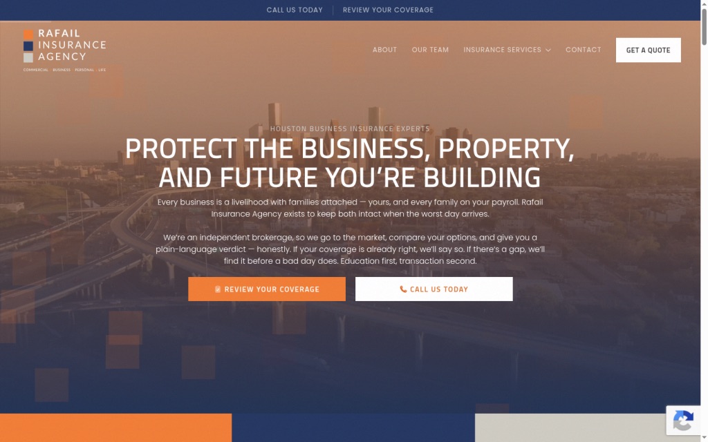 Rafail Insurance Agency website homepage